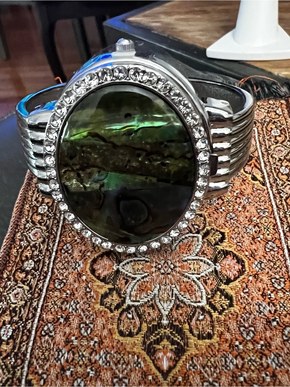 Geneva Silver Cuff Watch with abalone Face